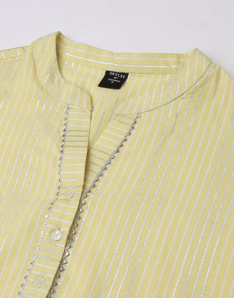 Yellow Weaved Cotton Kurta With Pant