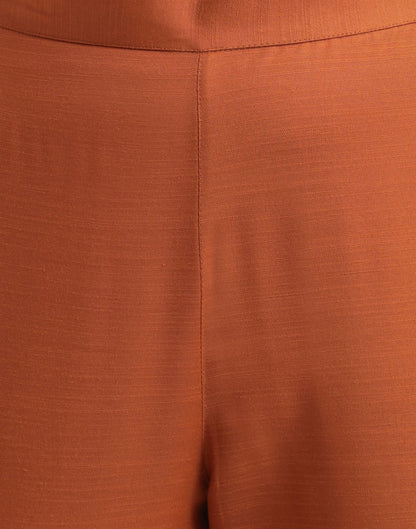 Rust Embroidery Cotton Straight Kurta With Pant