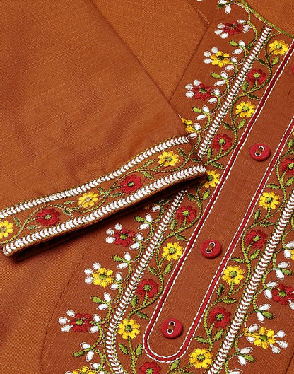 Rust Embroidery Cotton Straight Kurta With Pant