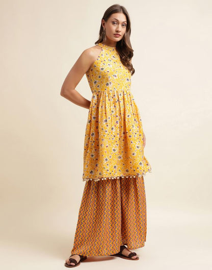 Yellow Printed Kurta With Sharara