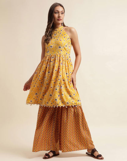 Yellow Printed Kurta With Sharara