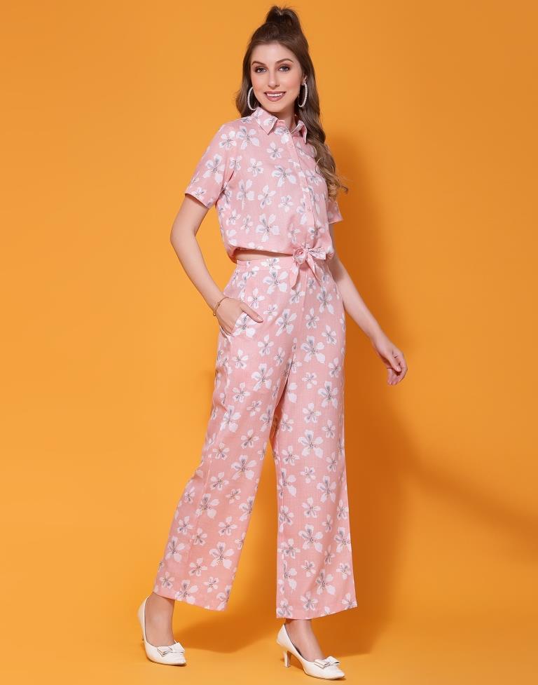 Peach Cotton Printed Co-ord Set