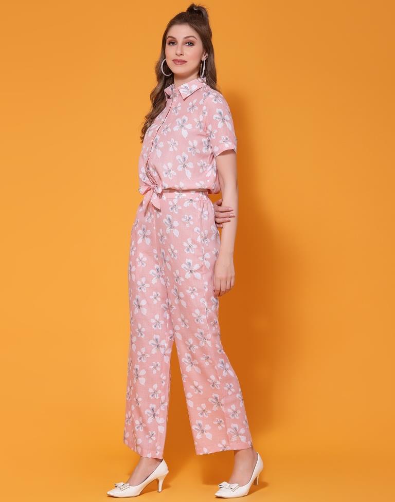 Peach Cotton Printed Co-ord Set