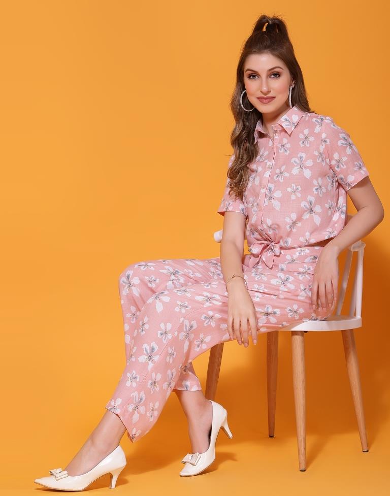 Peach Cotton Printed Co-ord Set