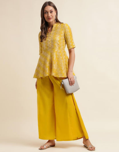 Yellow Plain Chinnon A-Line Kurta Set