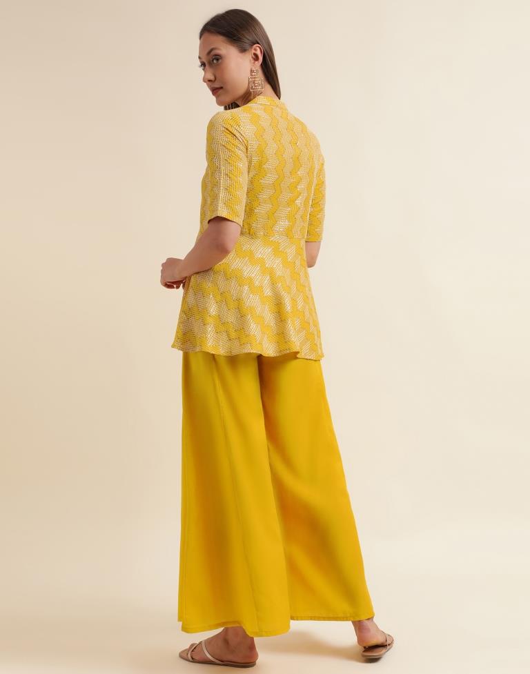 Yellow Plain Chinnon A-Line Kurta Set