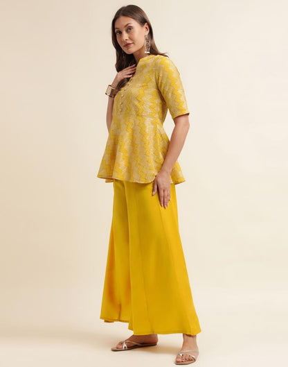 Yellow Plain Chinnon A-Line Kurta Set