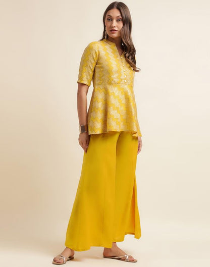 Yellow Plain Chinnon A-Line Kurta Set