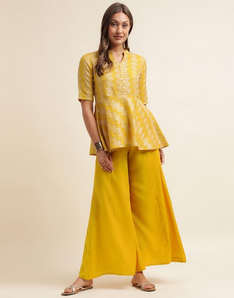 Yellow Plain Chinnon A-Line Kurta Set