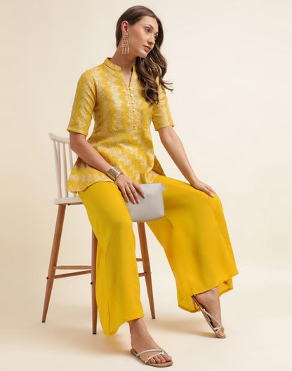 Yellow Plain Chinnon A-Line Kurta Set