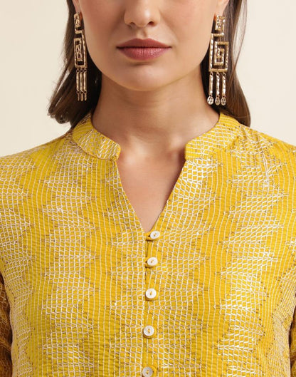 Yellow Plain Chinnon A-Line Kurta Set