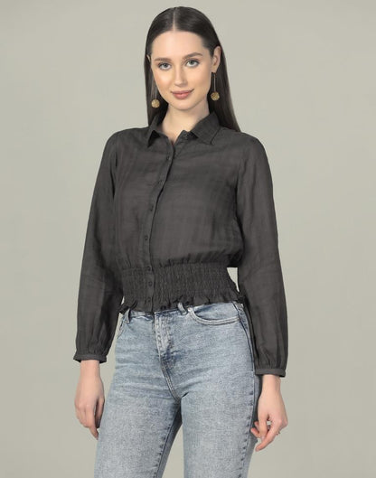 Dark Grey Woven Cotton Shirt | Sudathi