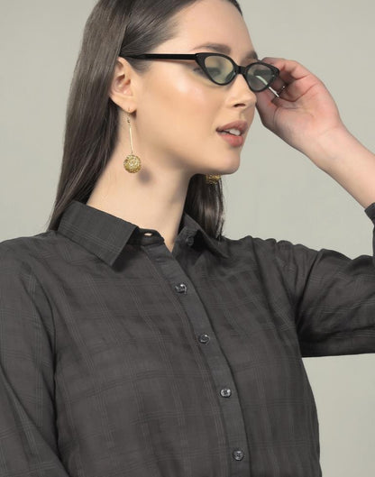 Dark Grey Woven Cotton Shirt | Sudathi