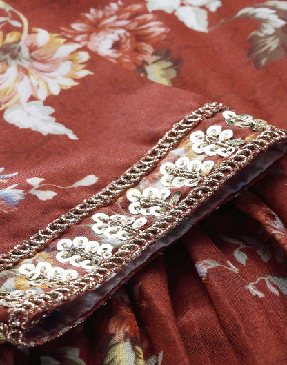 Brown Printed Kurti With Pant And Dupatta | Leemboodi