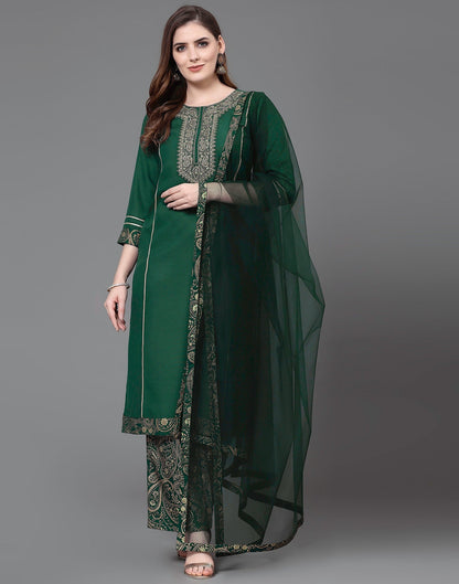 Green Embroidery Kurti With Pant And Dupatta | Leemboodi