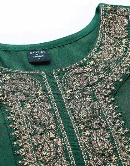 Green Embroidery Kurti With Pant And Dupatta | Leemboodi