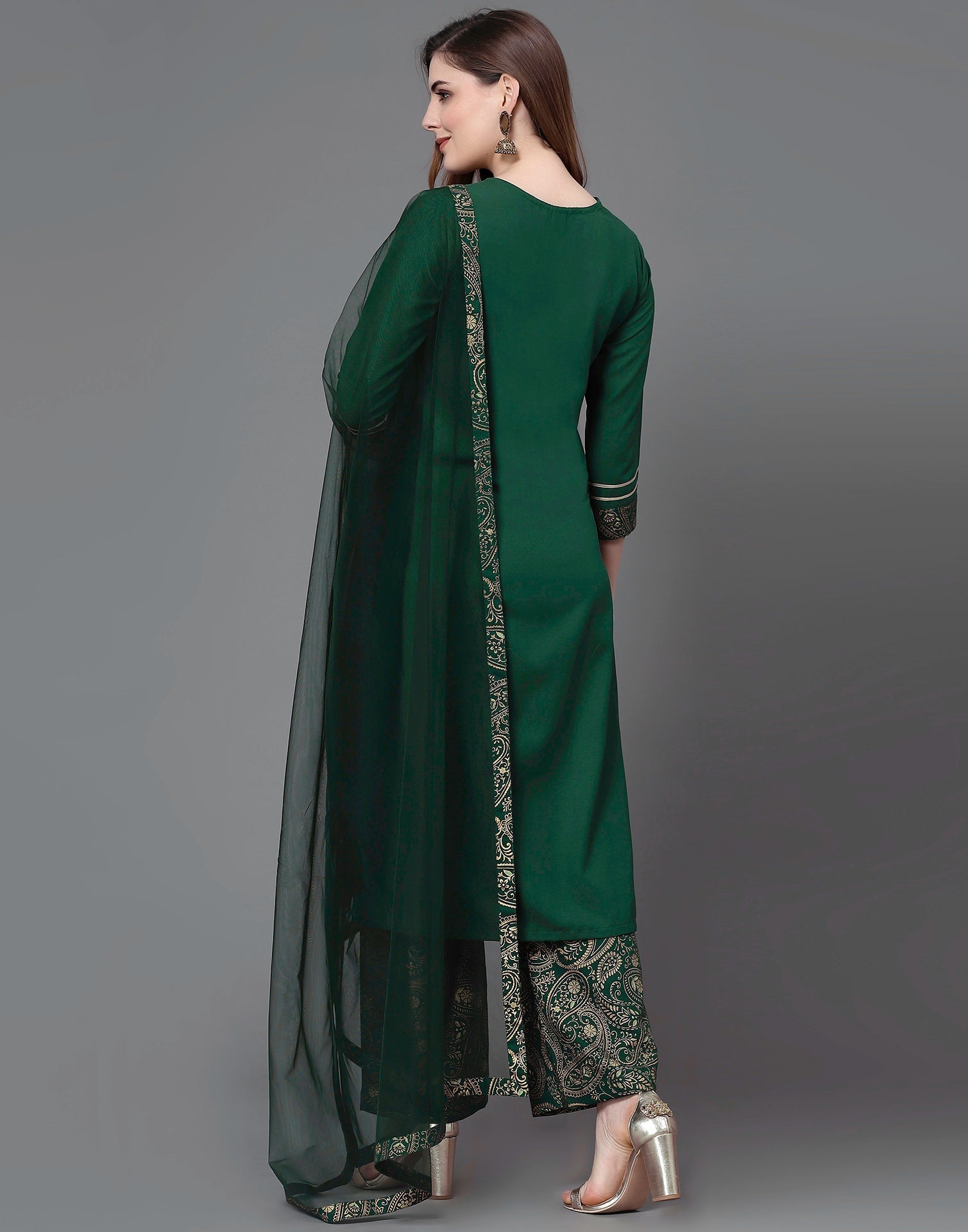 Green Embroidery Kurti With Pant And Dupatta | Leemboodi