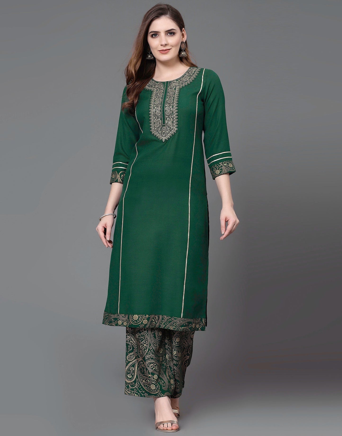 Green Embroidery Kurti With Pant And Dupatta | Leemboodi