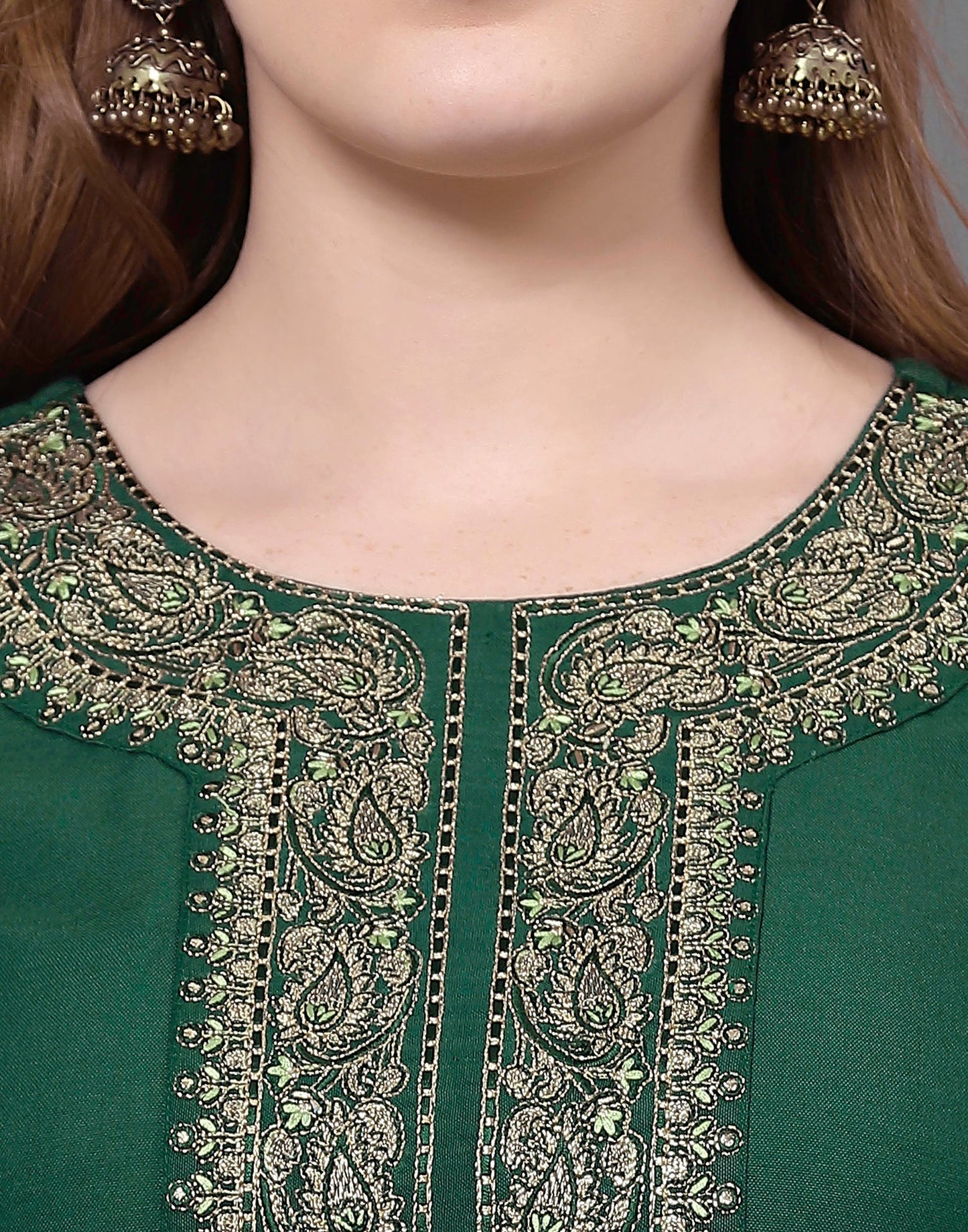 Green Embroidery Kurti With Pant And Dupatta | Leemboodi