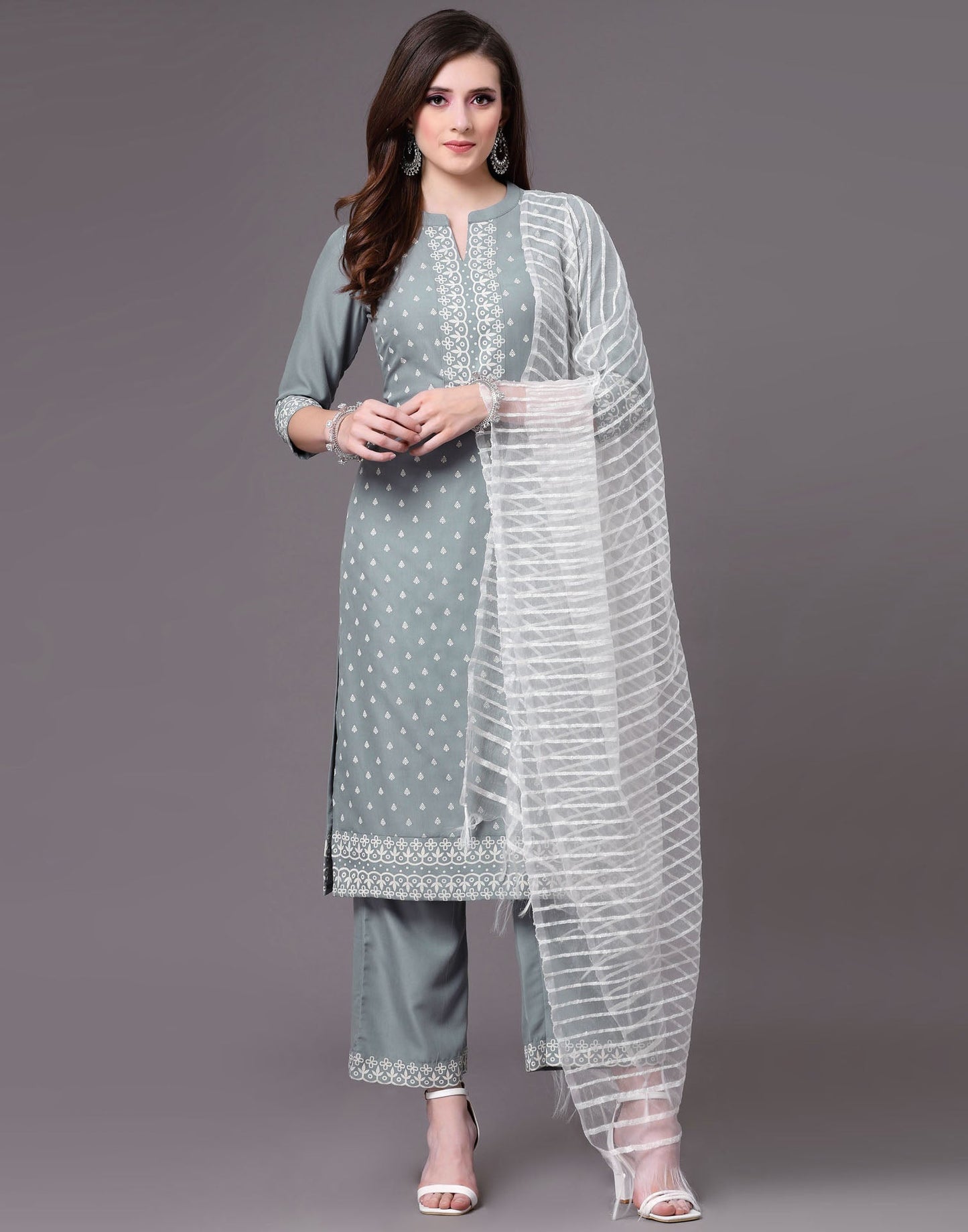 Grey Kurti With Pant And Dupatta | Sudathi