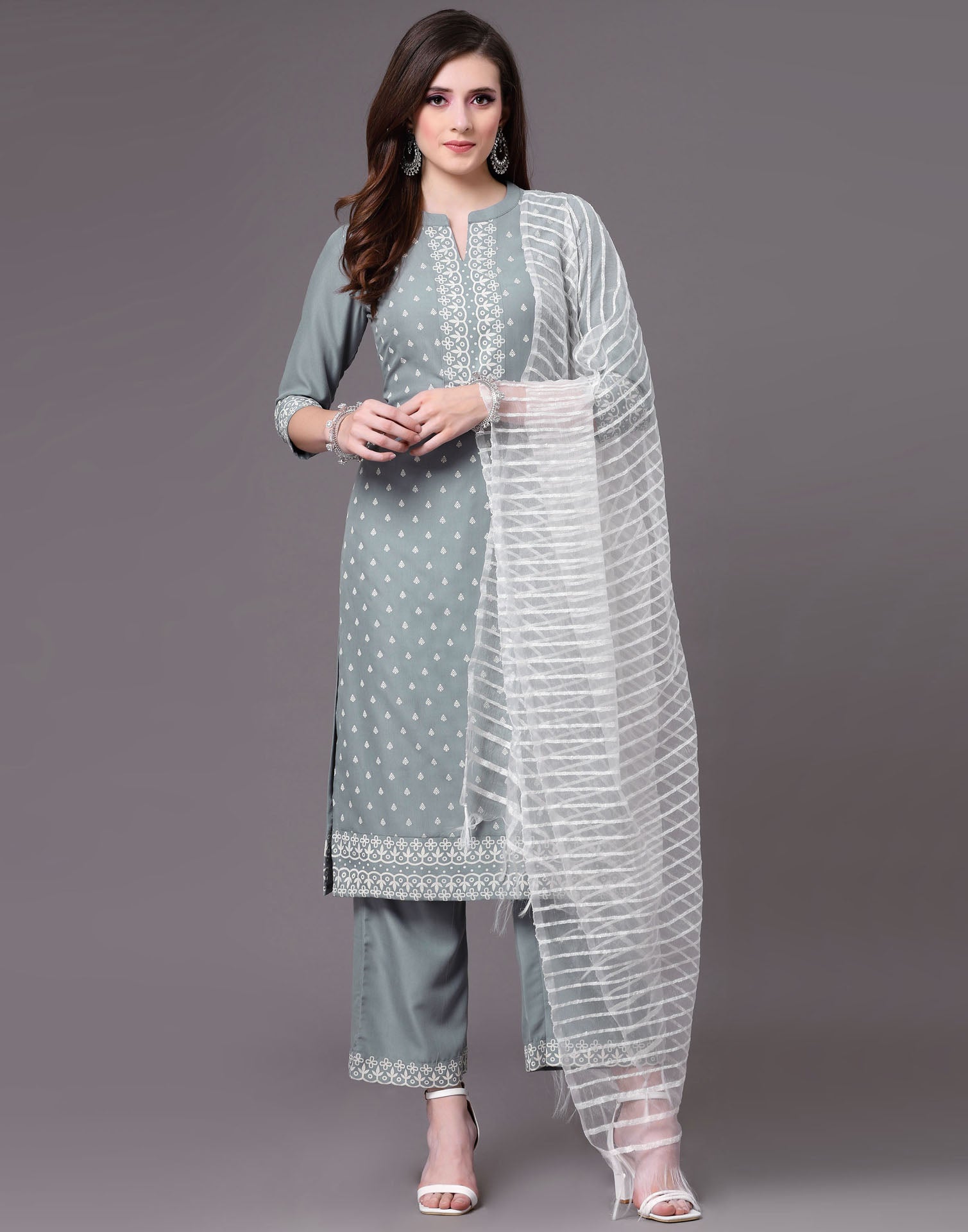 Grey Kurti With Pant And Dupatta | Sudathi