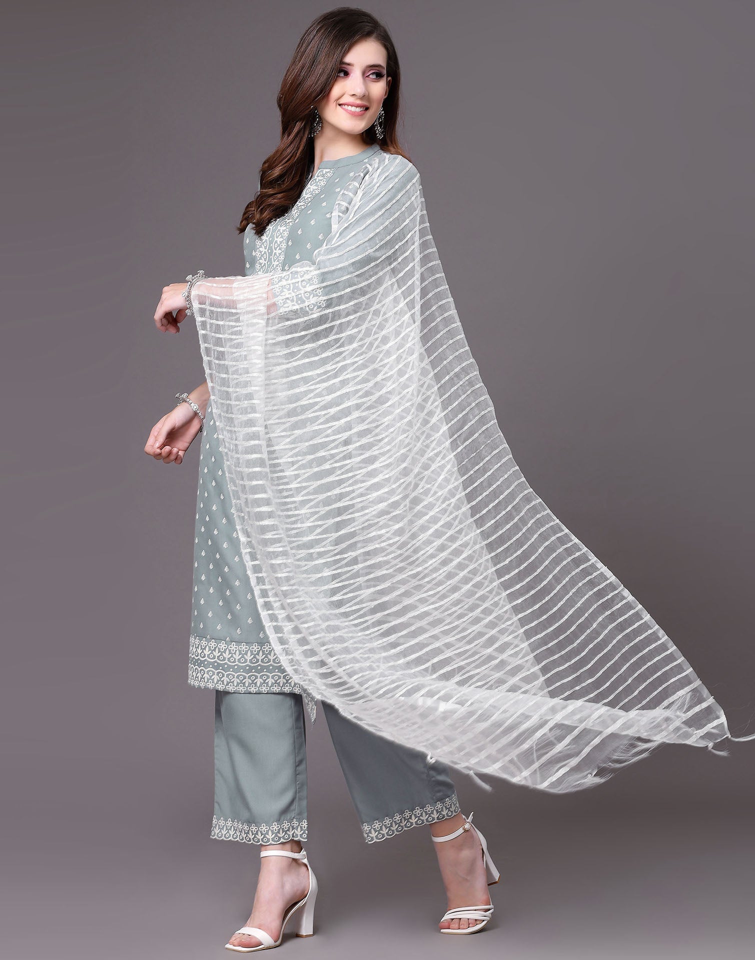 Grey Kurti With Pant And Dupatta | Sudathi