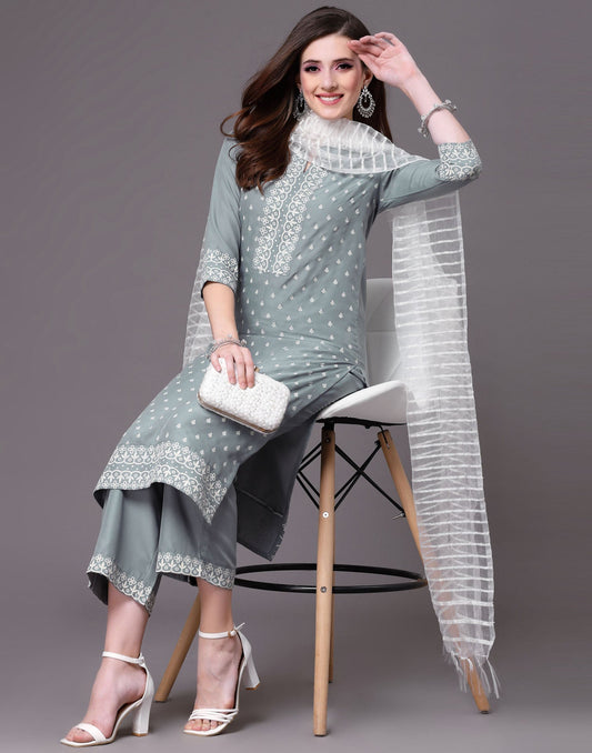 Grey Kurti With Pant And Dupatta | Sudathi