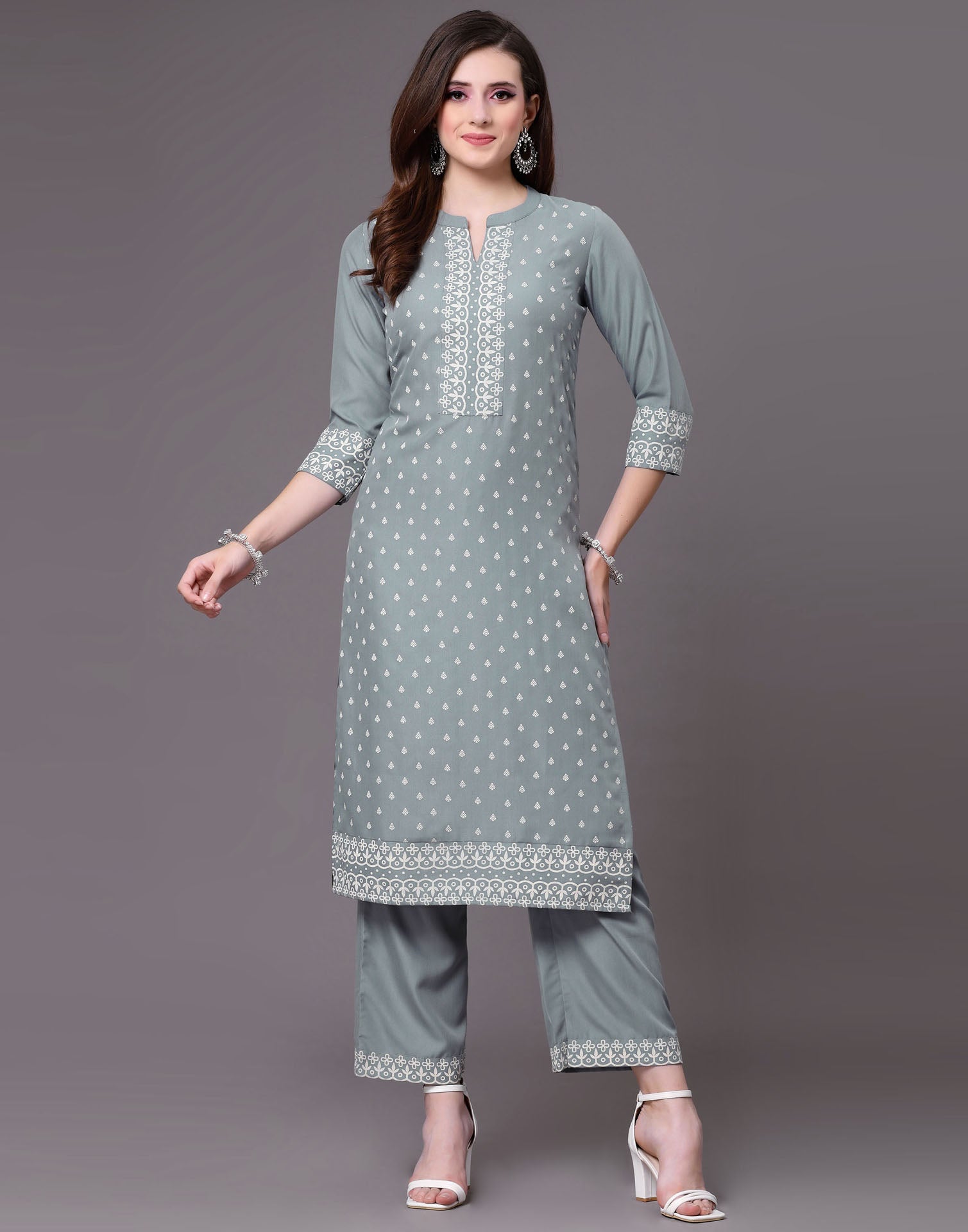 Grey Kurti With Pant And Dupatta | Sudathi