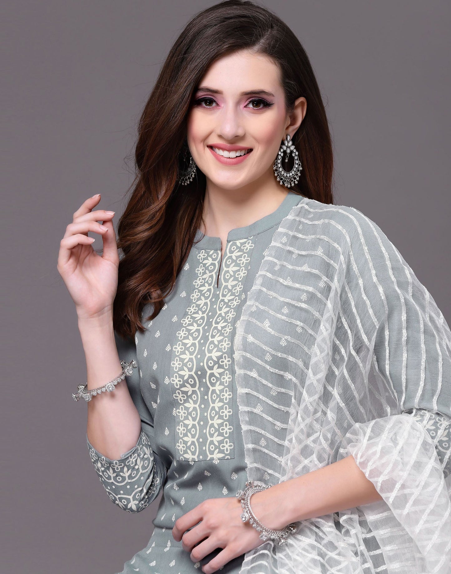 Grey Kurti With Pant And Dupatta | Sudathi