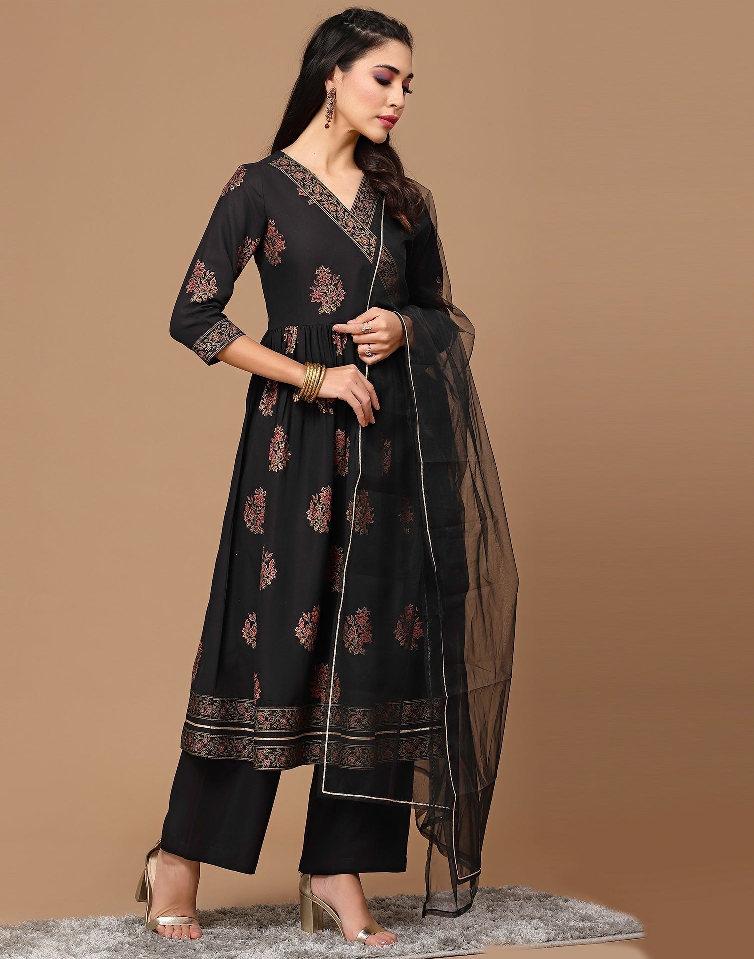 Black Kurti With Pant And Dupatta | Leemboodi