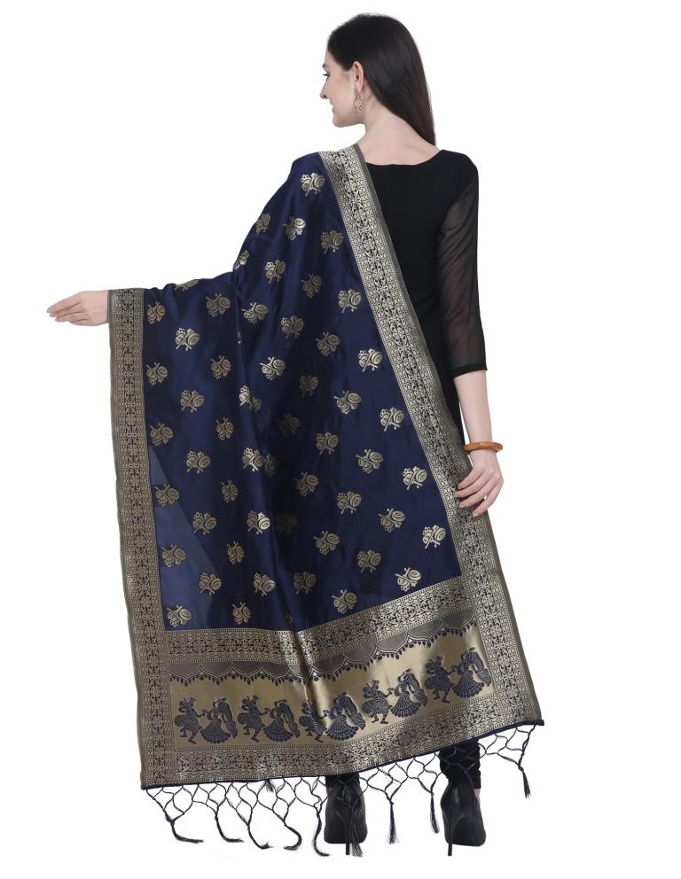 Talismanic Navy Blue Coloured Poly Silk Jacquard Banarasi Dupatta | Sudathi