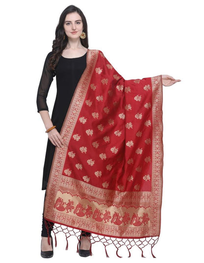 Epitome Red Coloured Poly Silk Jacquard Banarasi Dupatta | Sudathi