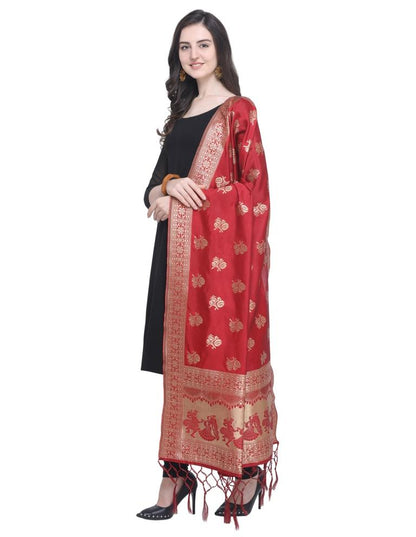 Epitome Red Coloured Poly Silk Jacquard Banarasi Dupatta | Sudathi