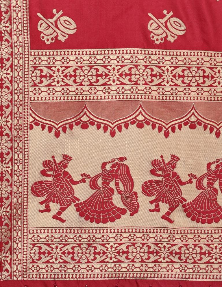 Epitome Red Coloured Poly Silk Jacquard Banarasi Dupatta | Sudathi
