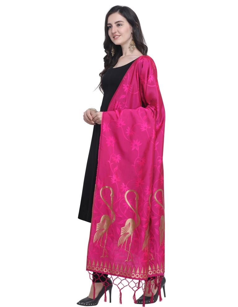 Sleek Pink Coloured Poly Silk Jacquard Banarasi Dupatta | Sudathi