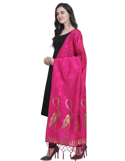 Sleek Pink Coloured Poly Silk Jacquard Banarasi Dupatta | Sudathi