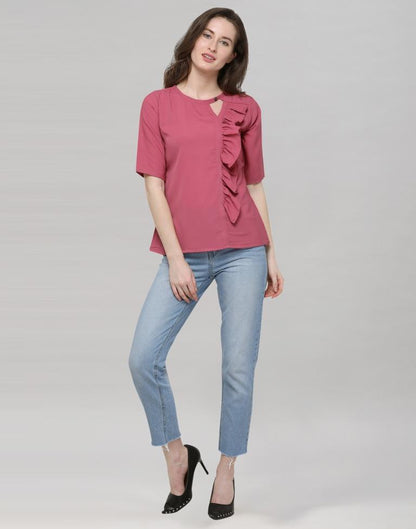 Pink Coloured Plain Crepe Top | Sudathi