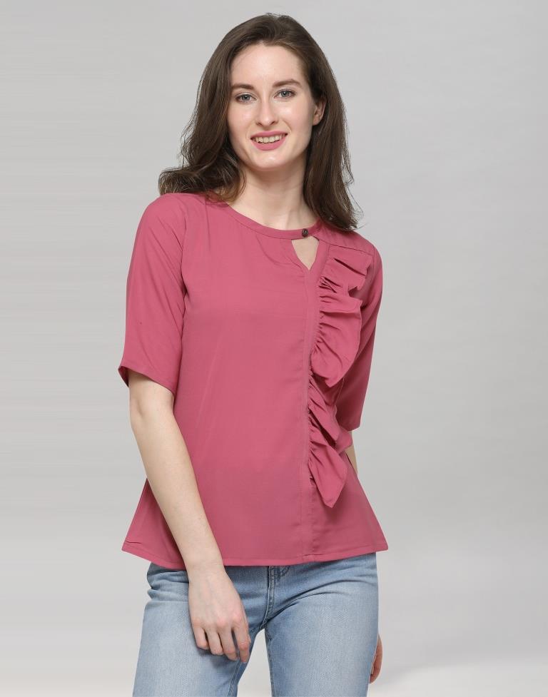 Pink Coloured Plain Crepe Top | Sudathi