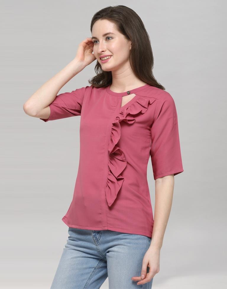 Pink Coloured Plain Crepe Top | Sudathi