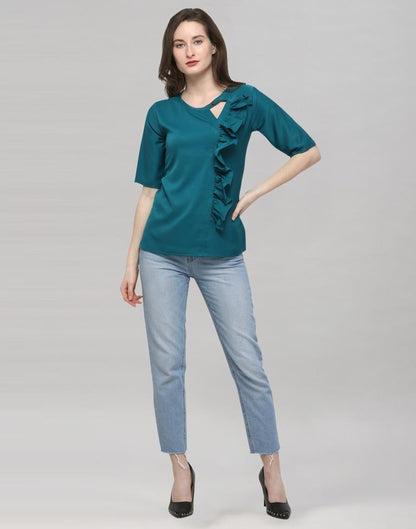 Turquoise Coloured Plain Crepe Top | Sudathi