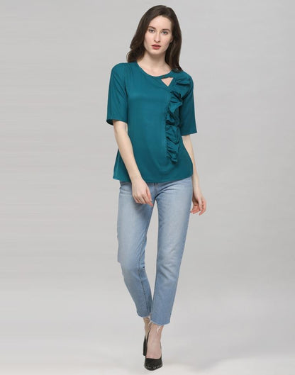 Turquoise Coloured Plain Crepe Top | Sudathi