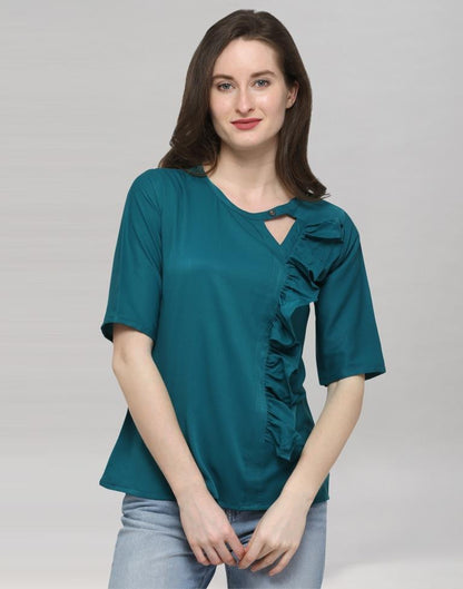 Turquoise Coloured Plain Crepe Top | Sudathi