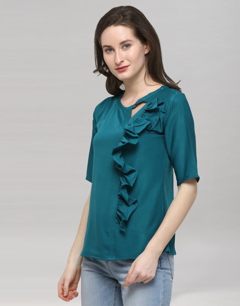 Turquoise Coloured Plain Crepe Top | Sudathi