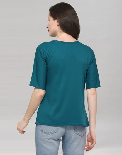 Turquoise Coloured Plain Crepe Top | Sudathi