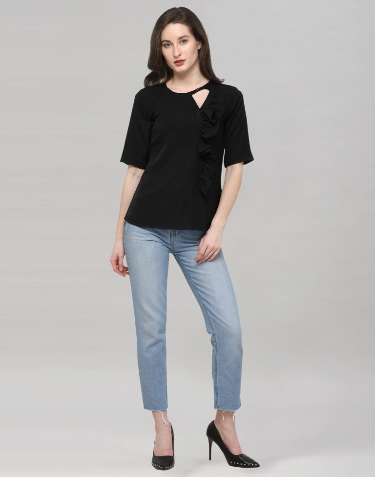 Black Coloured Plain Crepe Top | Sudathi