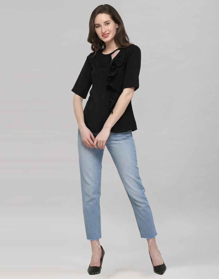 Black Coloured Plain Crepe Top | Sudathi