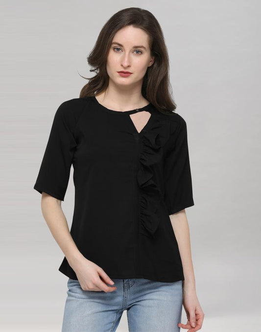 Black Coloured Plain Crepe Top | Sudathi