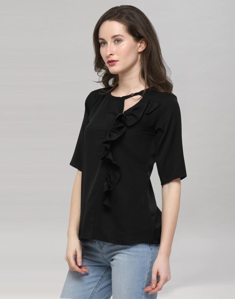 Black Coloured Plain Crepe Top | Sudathi