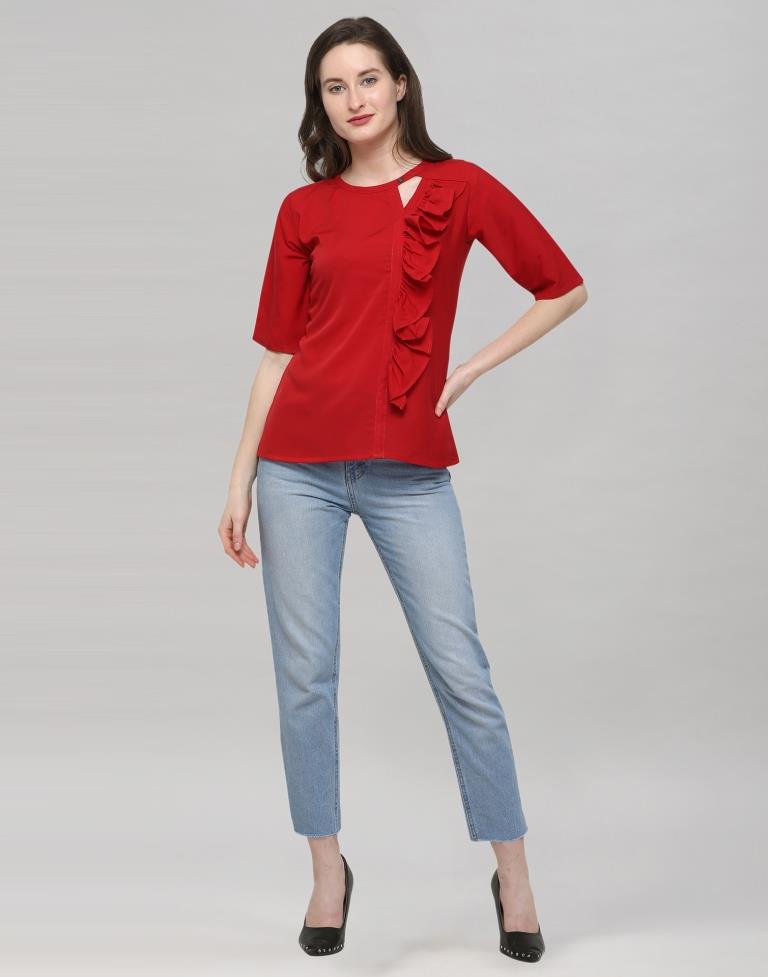 Red Coloured Plain Crepe Top | Sudathi