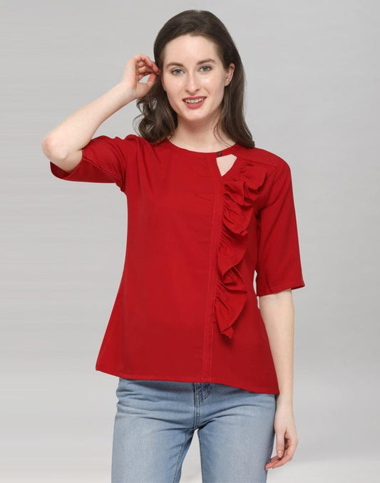 Red Coloured Plain Crepe Top | Sudathi